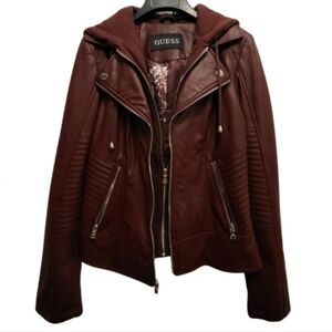 NWOT Women's Guess Vegan Leather Burgundy Jacket - Small